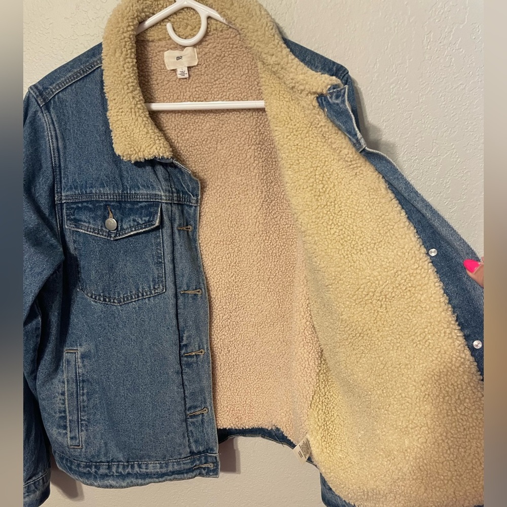 BP Sherpa Lined Denim Jacket Faux Shearling Collar Trucker Coat